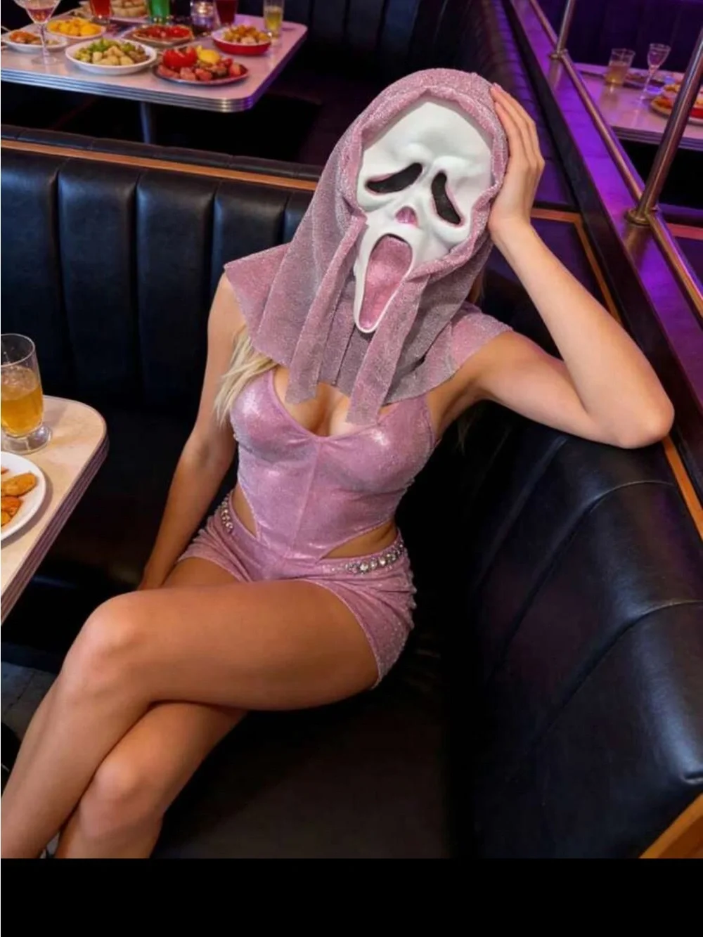 Pink Shimmer Scream Mask Hood